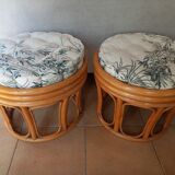 2 poufs en rotin vintage des années 70-80