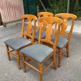 4 chaises landaises à crosses bois massif et tissu gris