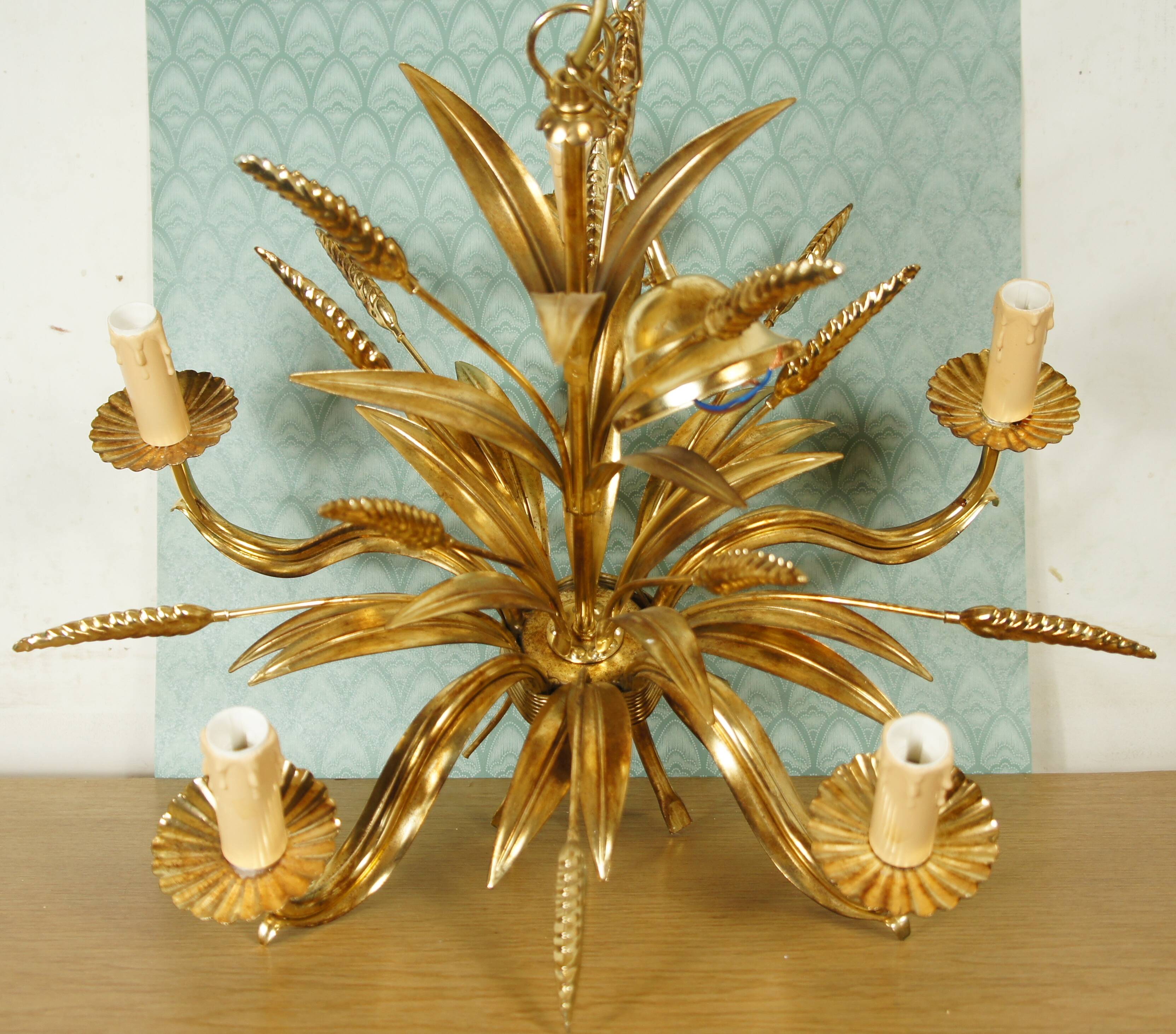 Italian chandelier ear of wheat 5 fires 1960