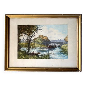 Old watercolor late 19th century framed signed