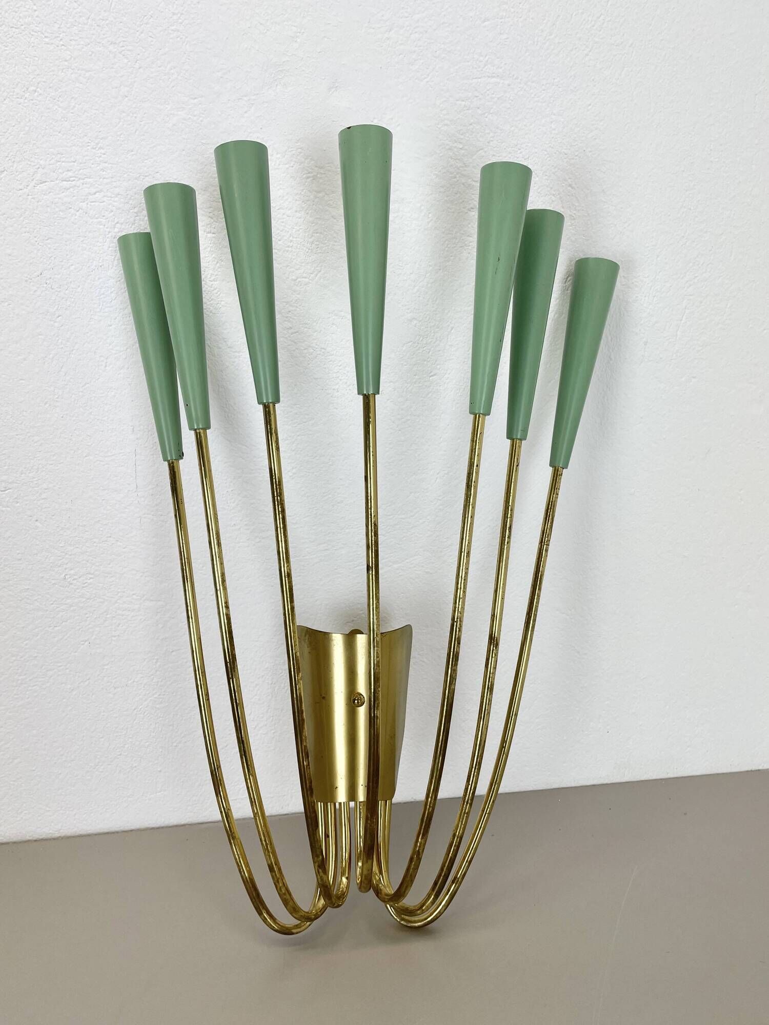 No.1 large 54cm stilnovo style brass theatre wall light sconce, italy, 1950