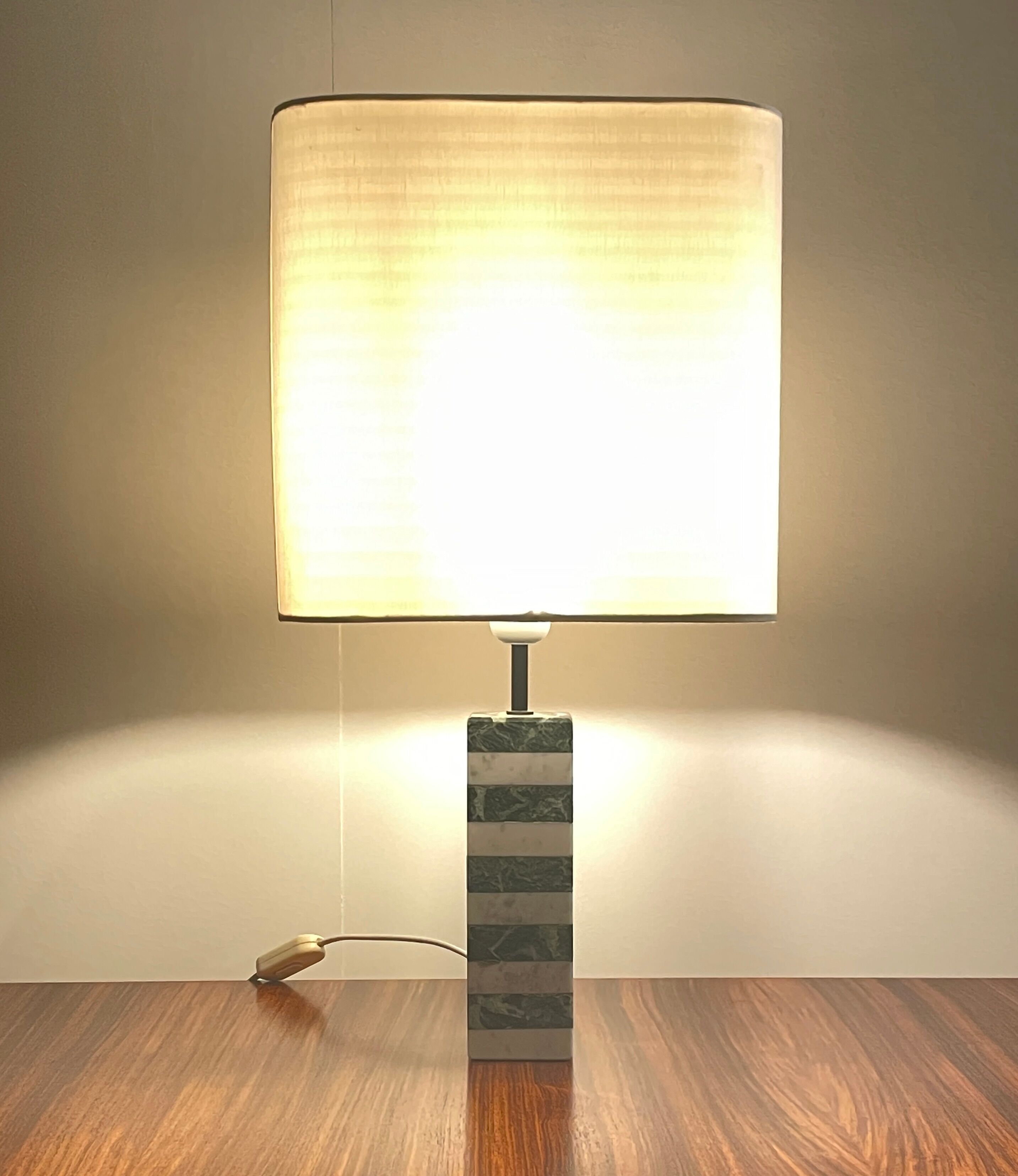 Pair of white and green marble lamps, 1970's