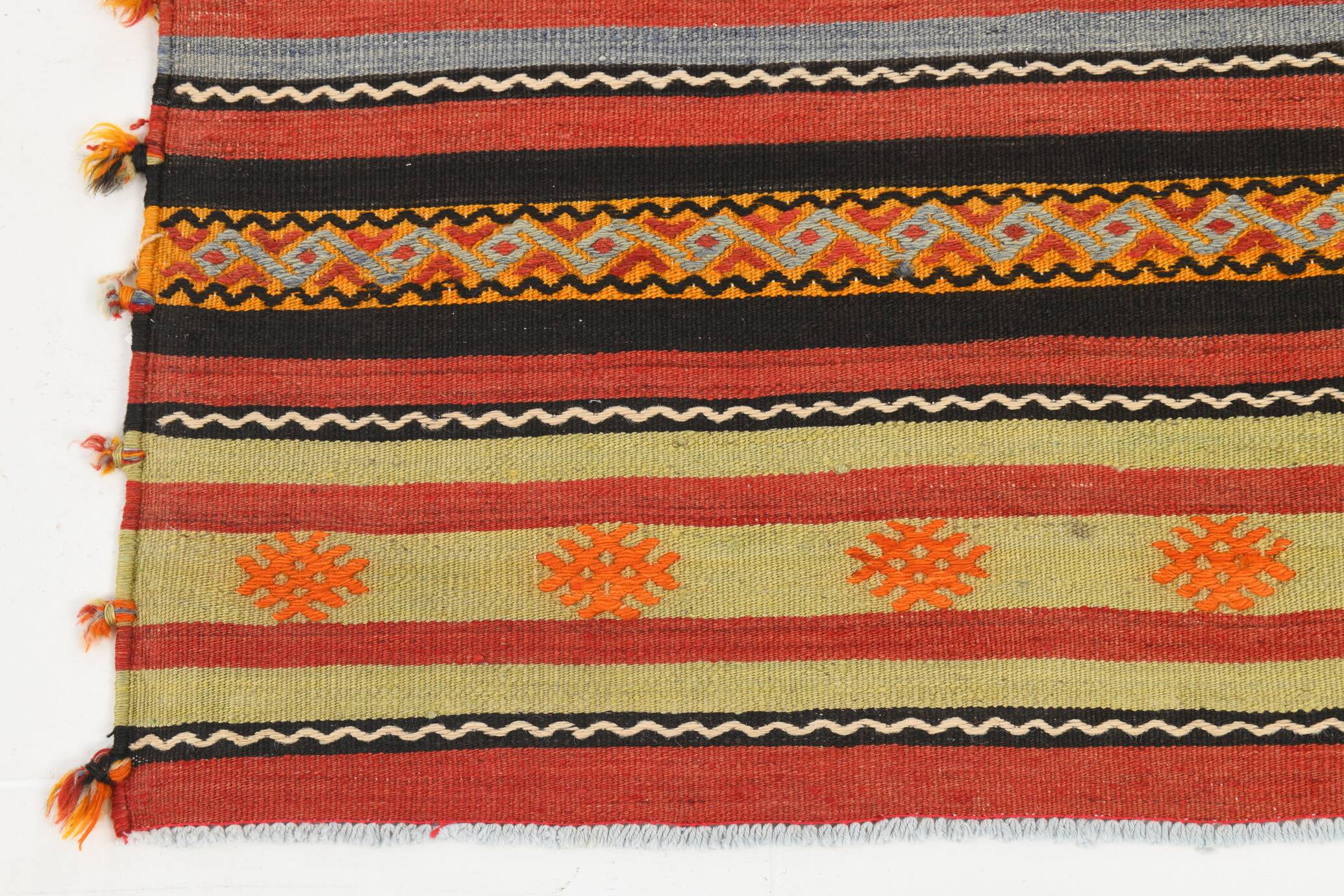 6x11 Pumpkin Orange Striped Turkish Vintage Kilim Rug, 182x320Cm