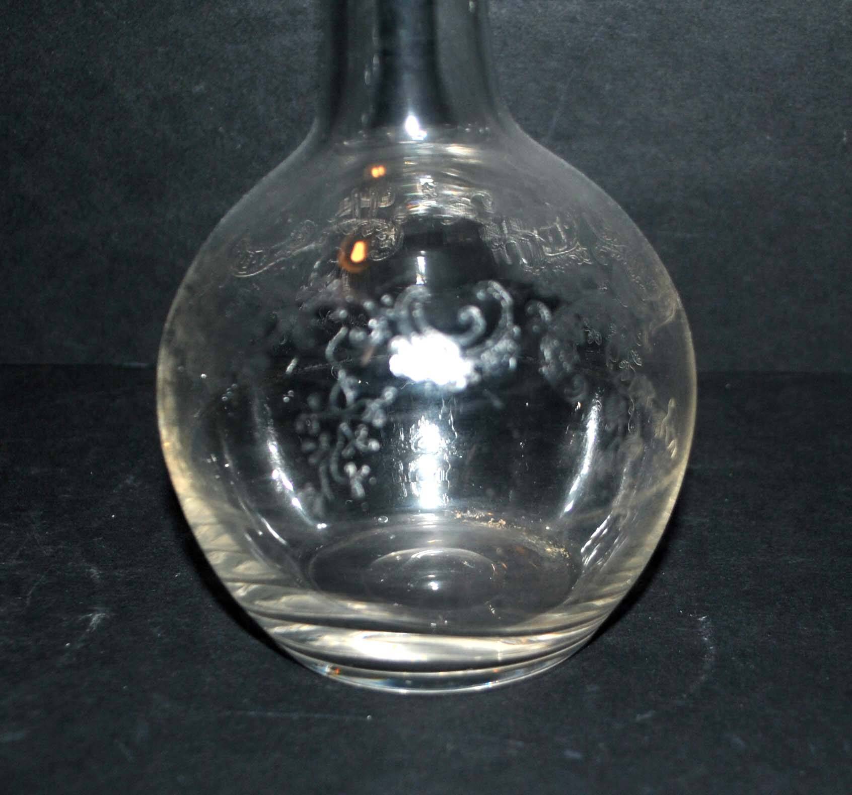 Antique acid-etched crystal carafe - 1900 rococo and foliage decor - 23cm