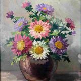 HSP painting "Bouquet of garden flowers" signed Henry circa 1950