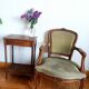 Fauteuil cabriolet vert Louis XV