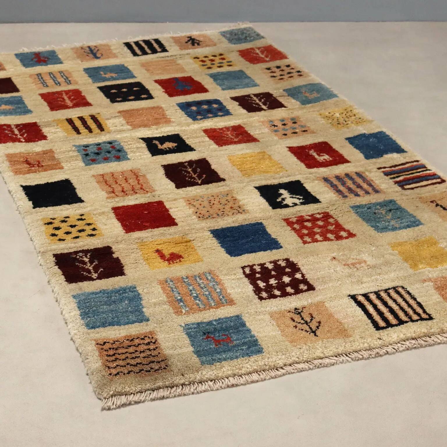 Ancient Asian wool rug, thick knotting, handmade 35 x 61 in.