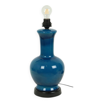 Large Italian Round Blue Ceramic Lamp Crackle Glaze 45cm