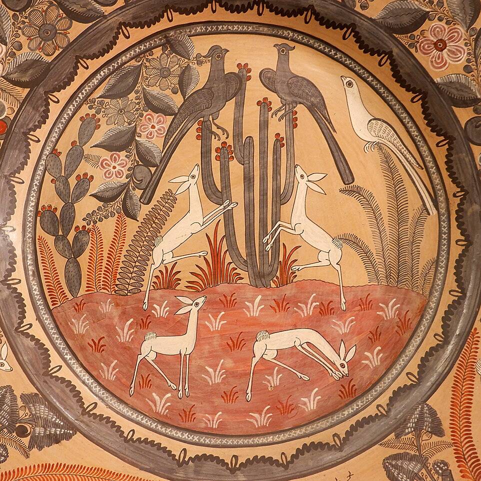 Vintage Mexican Hand Painted Terracotta Wall Plate - Amado Galvan - 1970s