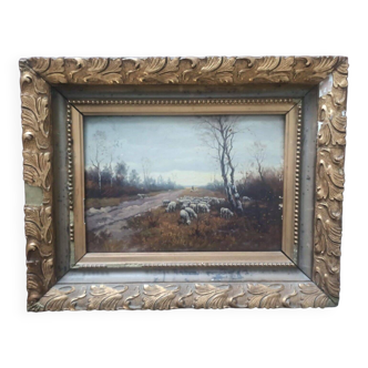 Oil painting on signed 19th century tablet-oil painting on tablet xixth signed