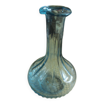 Soliflore vase old blue glass neck and round belly