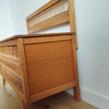 Banc coffre en bois et rotin vintage