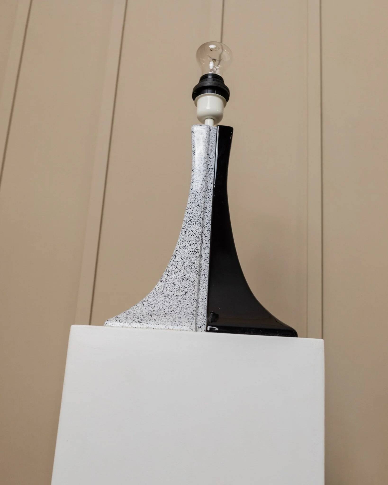 Black and White Ceramic Lamp - Handmade in Italy, Memphis Style Modern Bedside Light