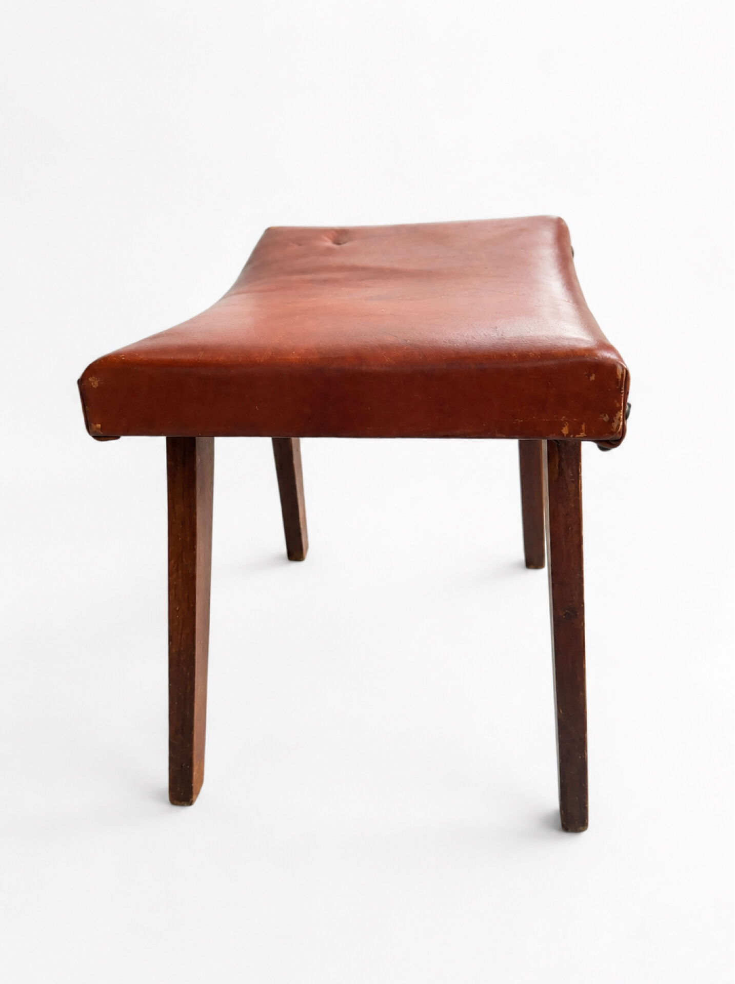Mid-Century Modern Curved Saddle Leather Footstool Stool Brutalist Ott