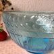 Salad bowl in molded glass pressed art deco fluorescent blue
