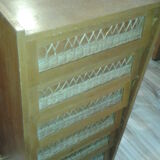 Dresser chest of drawers vintage wood and wicker feet compass