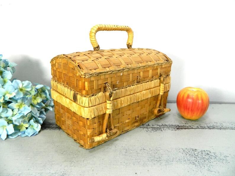 Wicker basket with a handle, vintage
