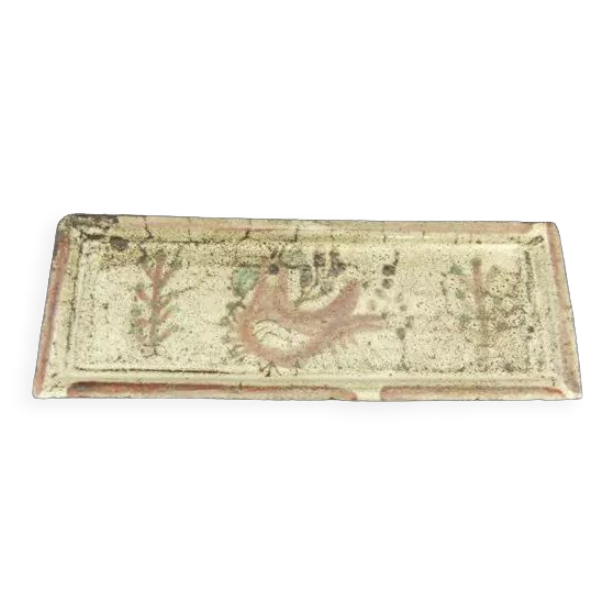 Gustave Reynaud, le Mûrier, Vallauris,  rectangular dish with rooster decoration