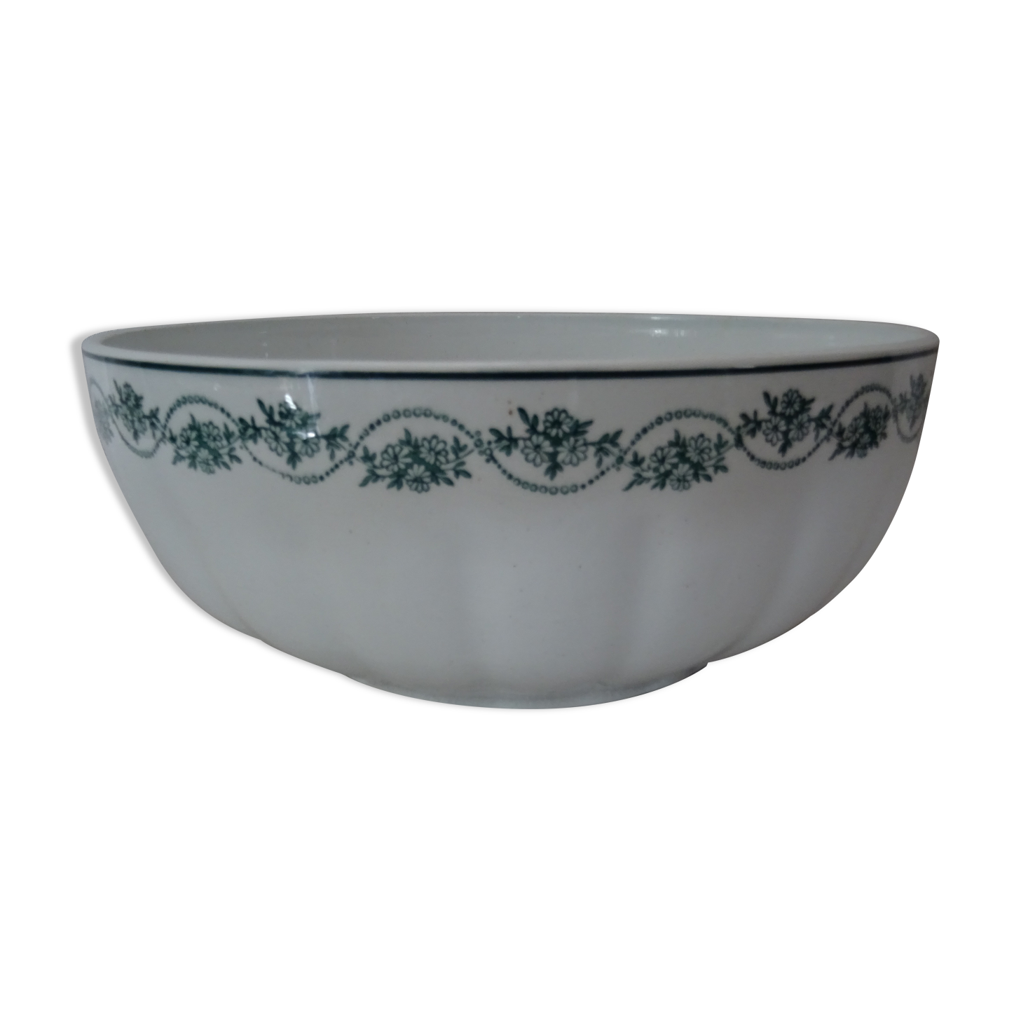 Salad bowl old faience St Amand decoration floral frieze green rinses