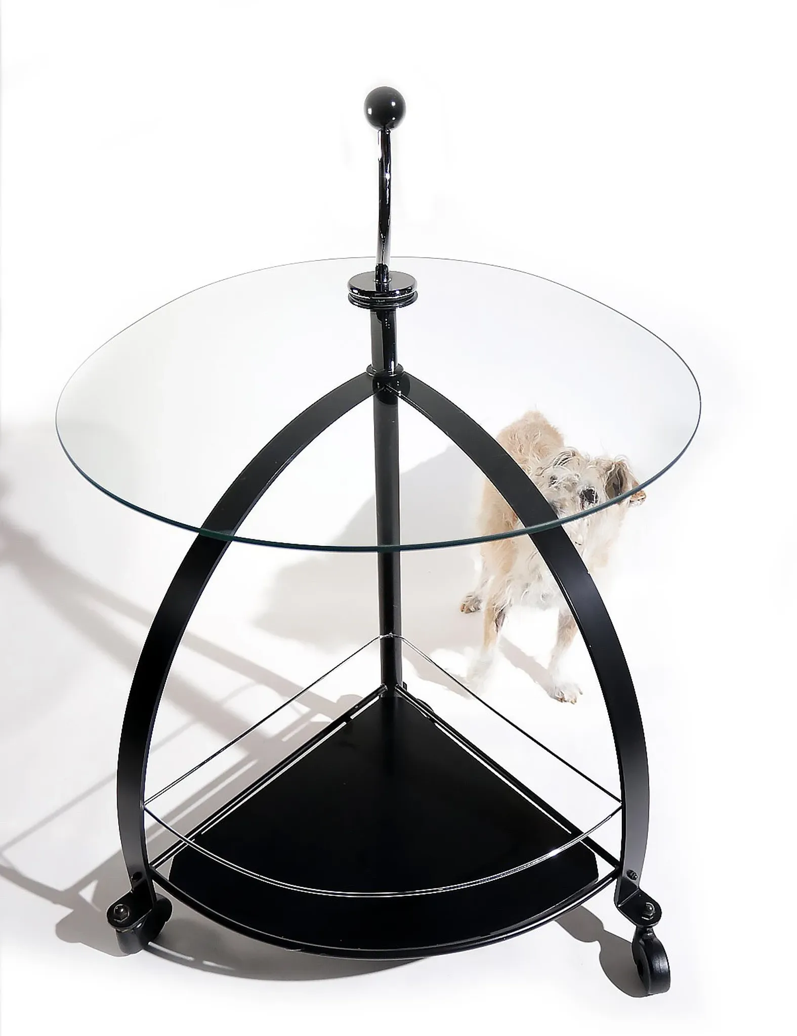 Vintage Bauhaus-style serving trolley with glass top