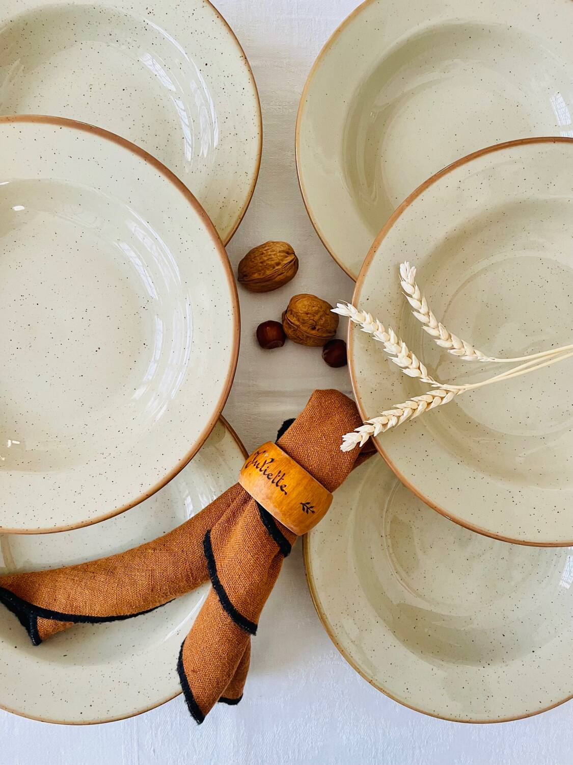 Set of 6 vintage soup plates speckled stoneware Tulowice Poland