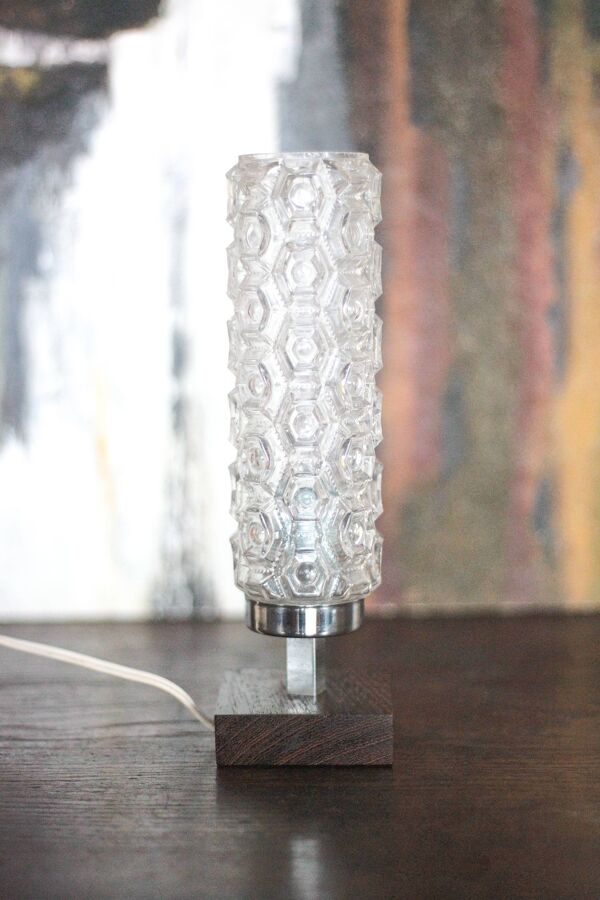 Lampe de table vintage , lampe a poser bois et globe verre, lampe d'appoint