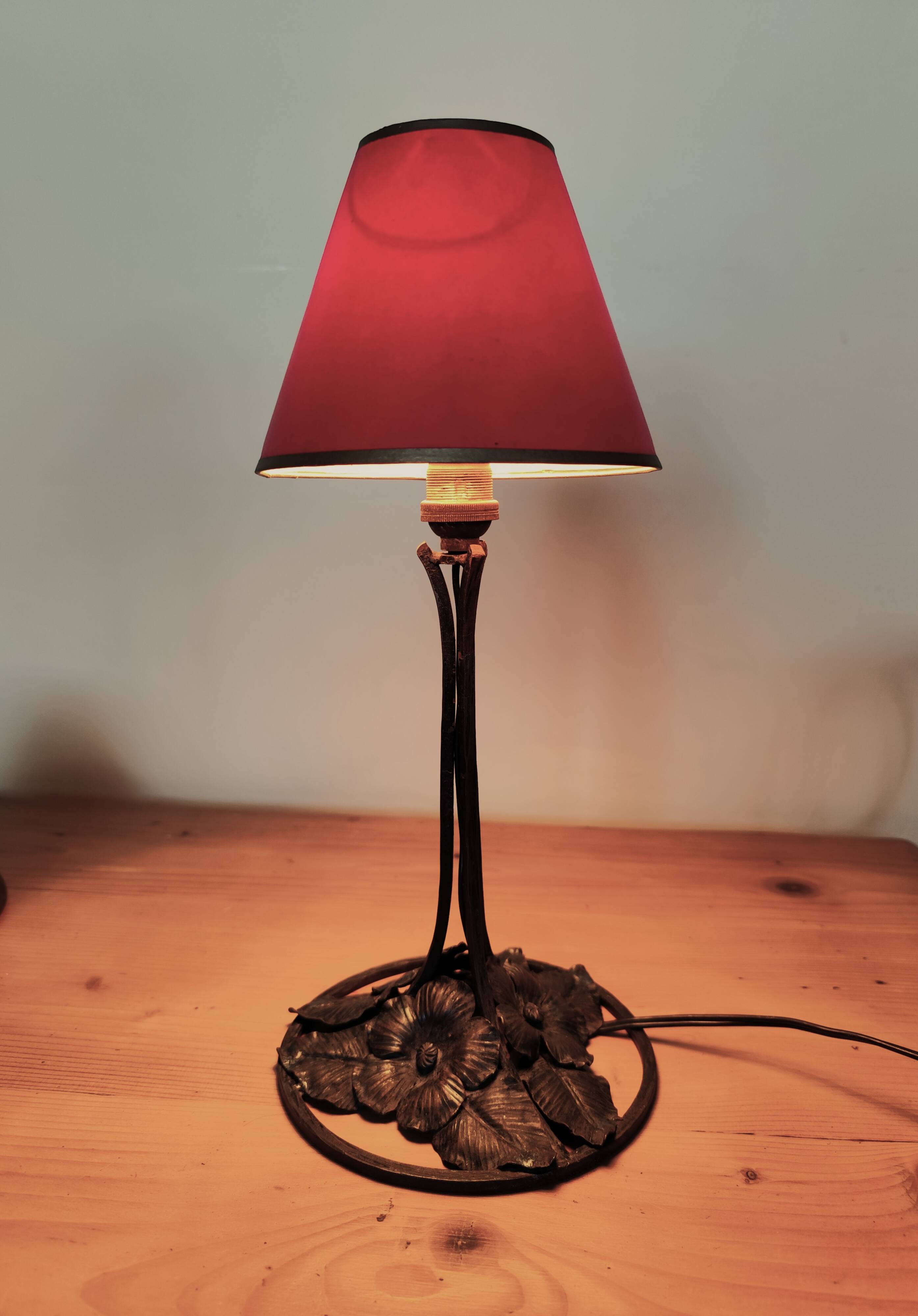 Wrought iron lamp - Art Nouveau lamp, black metal, plant decoration.