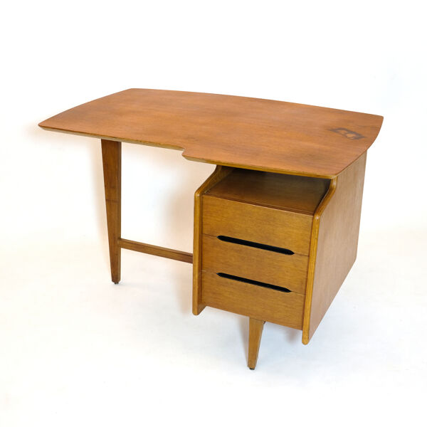 Bureau en chêne tripode, Jacques Hauville 1950