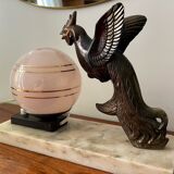 Lampe Art Déco marbre oiseau et opaline rose Années 1930/40