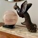 Art Deco lamp marble bird and pink opaline 1930s/40s