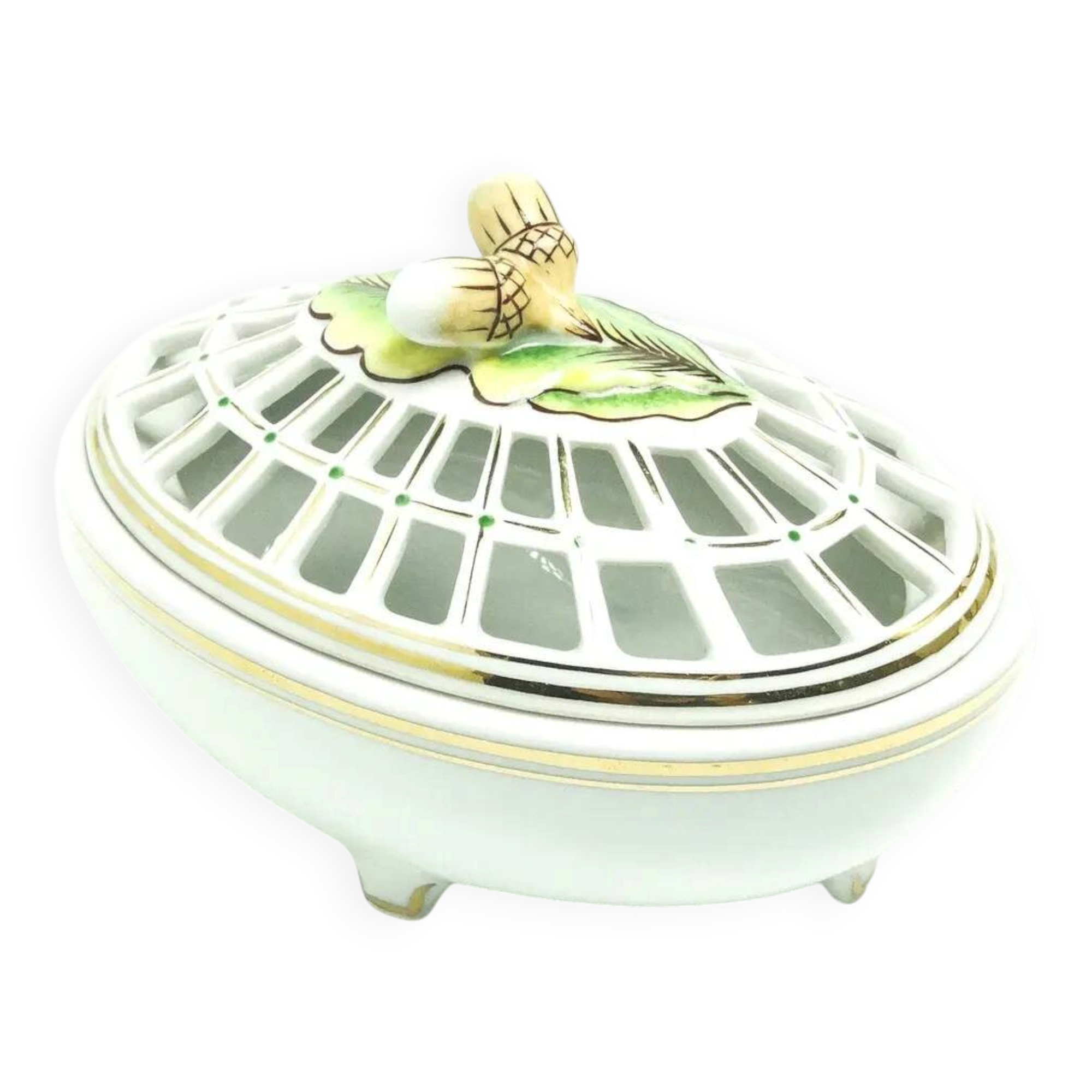 Art Nouveau bonbonniere, cream ceramic, Ćmielów, Poland, 1950s