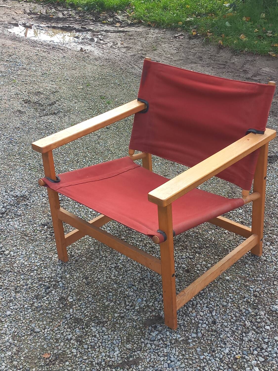 Safari armchair in beech and cotton canvas
