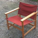 Safari armchair in beech and cotton canvas