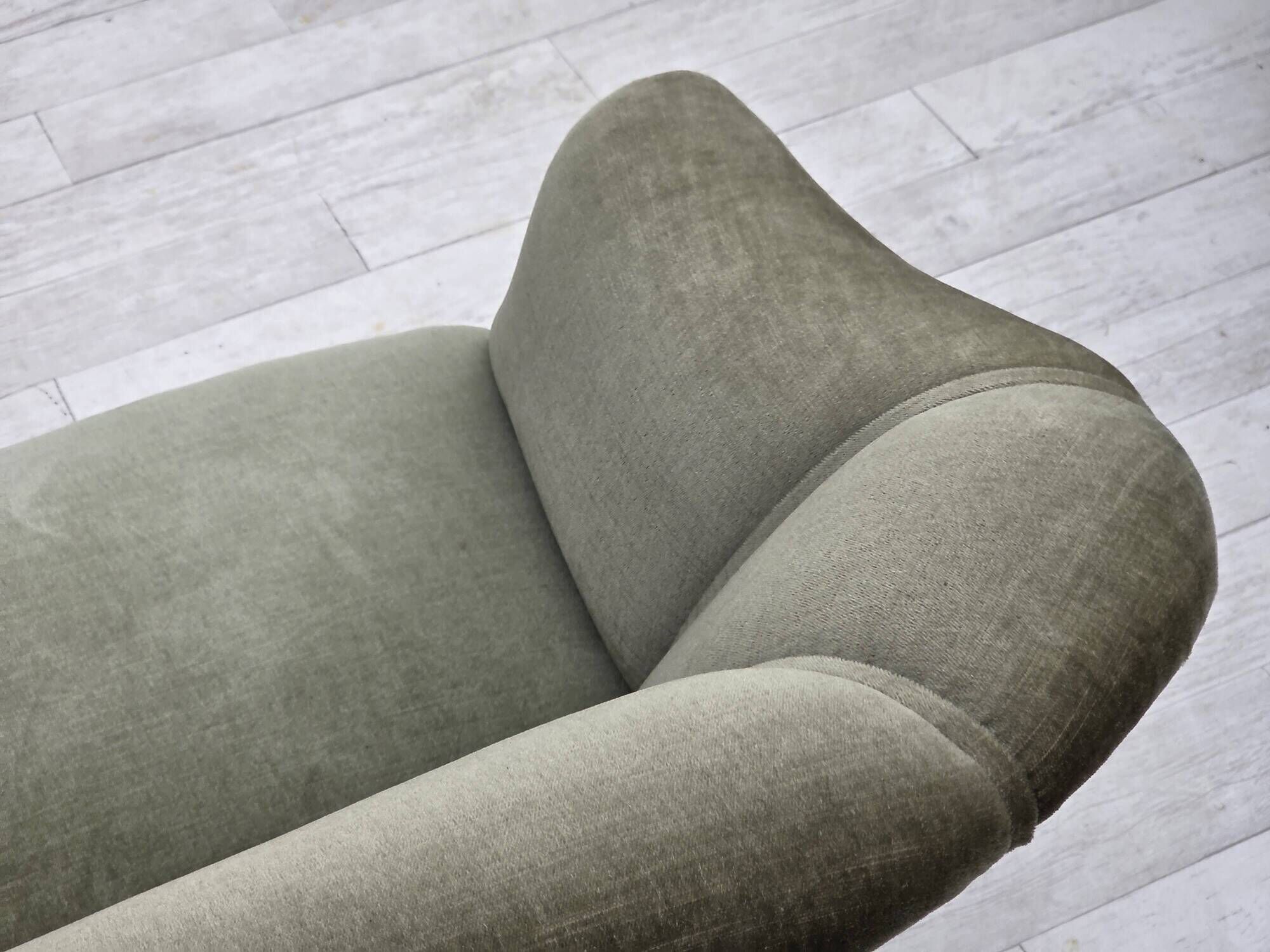 1960s, Danish 2-seater sofa, green furniture velour, beech wood.