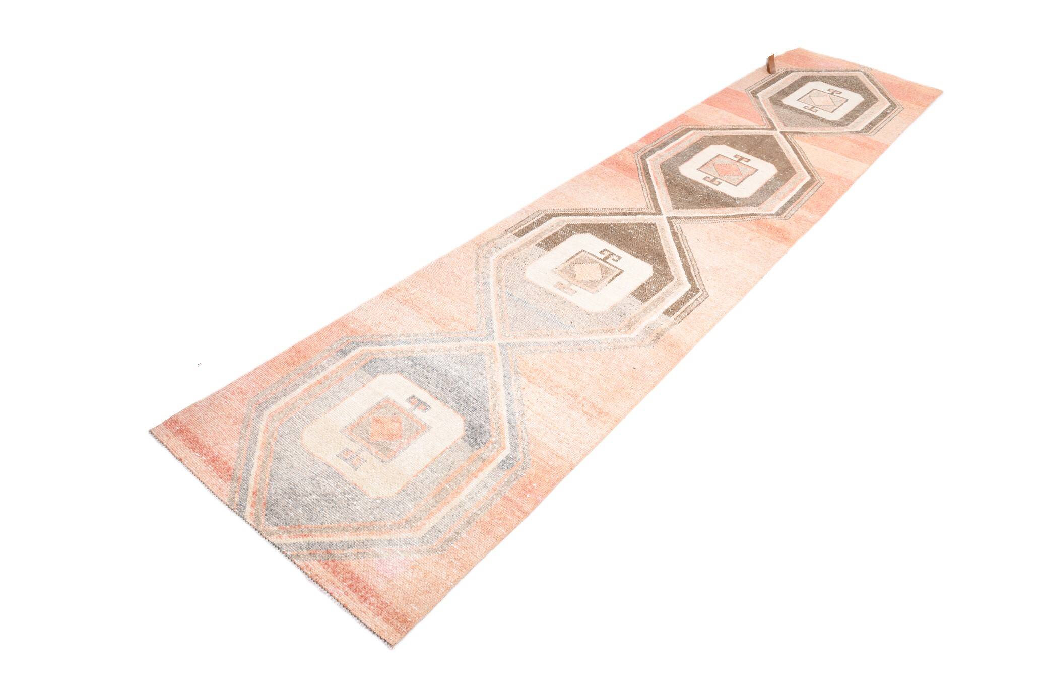 3x12 Pale Red & Brown Antique Vintage Runner Rug, 83x383Cm