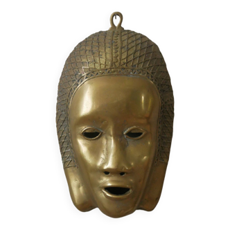 Brass mask wall sculpture ethnic decorative object Tribal art