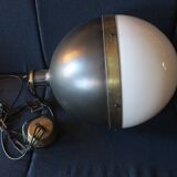 Large Hicks bronze and glass ball pendant light, USA