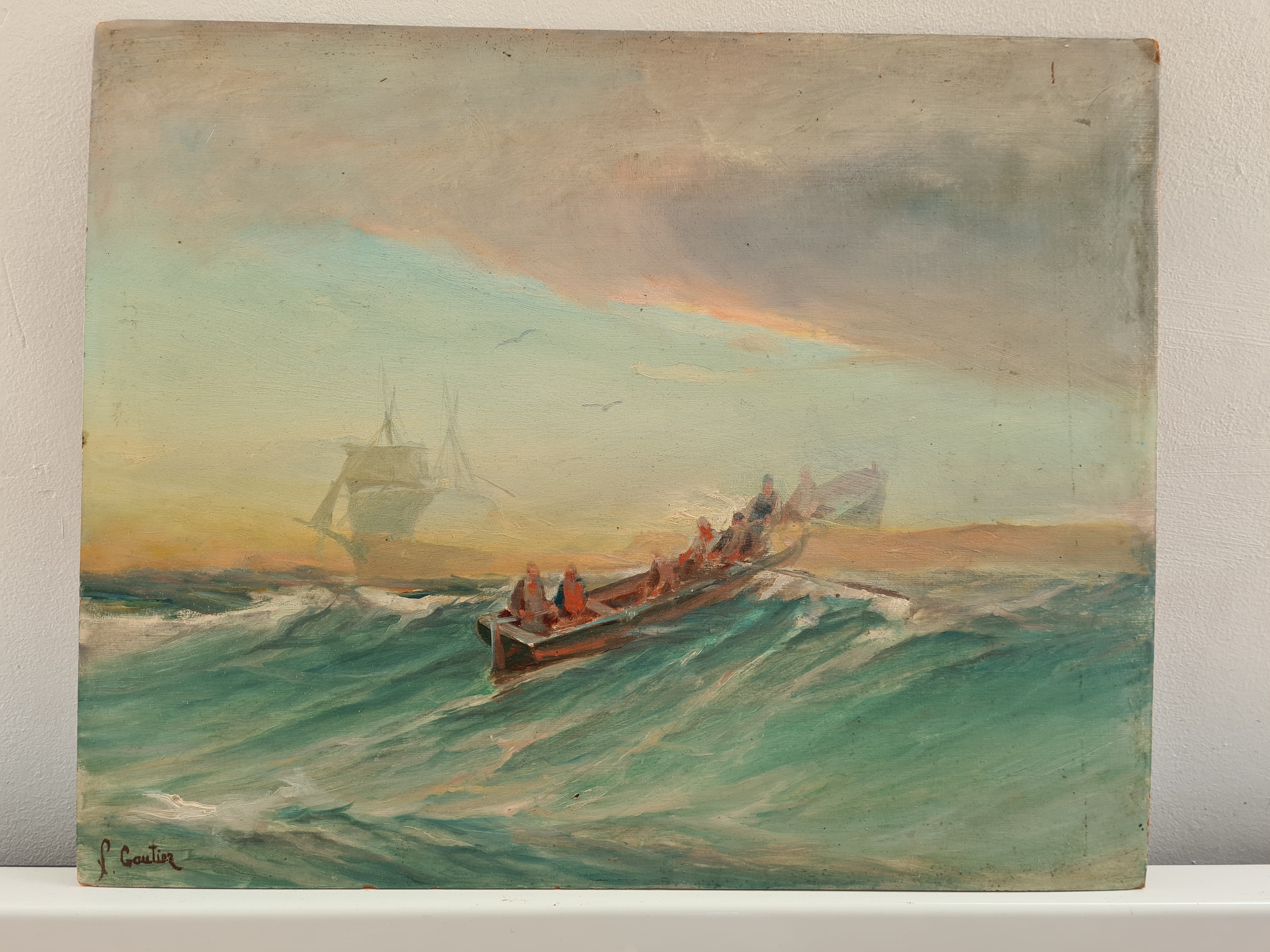 Fishing boat in the Mediterranean, oil by François Gautier