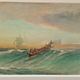 Fishing boat in the Mediterranean, oil by François Gautier