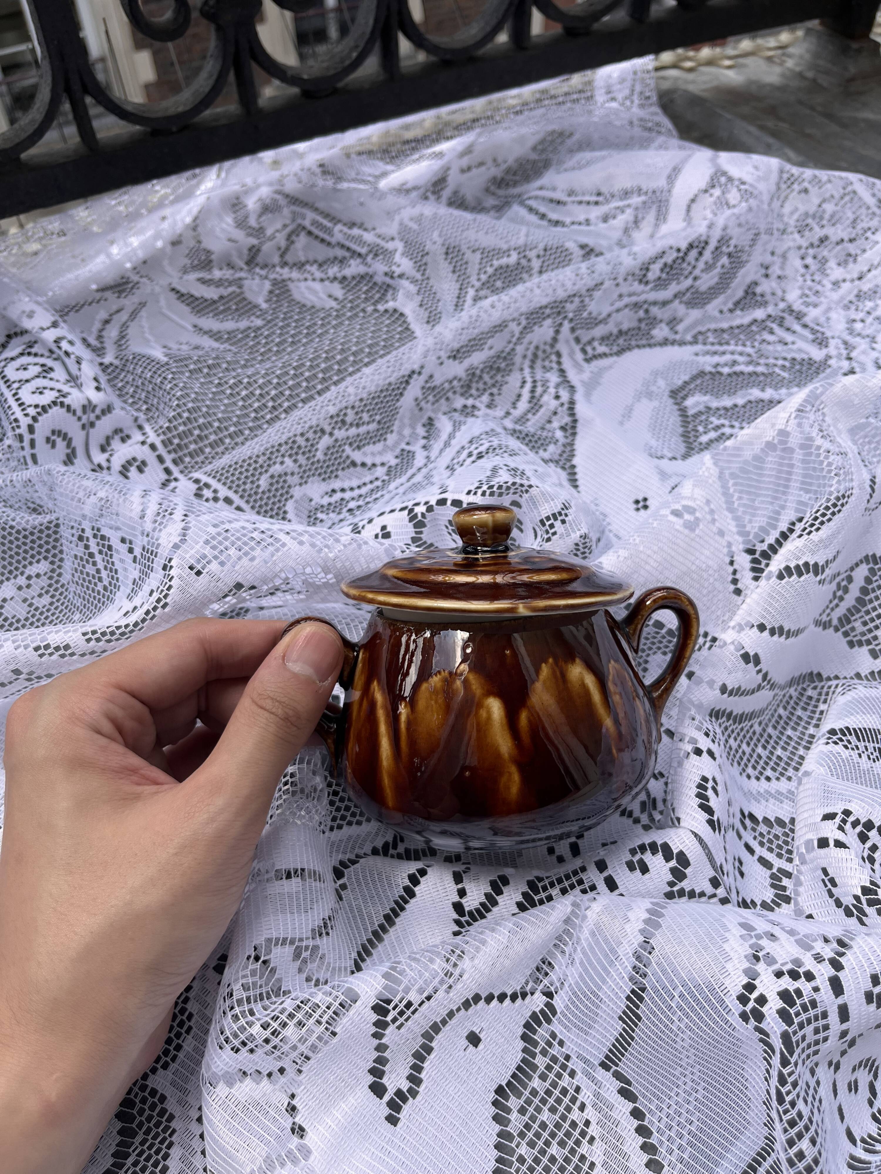 Vintage Belgian earthenware sugar bowl