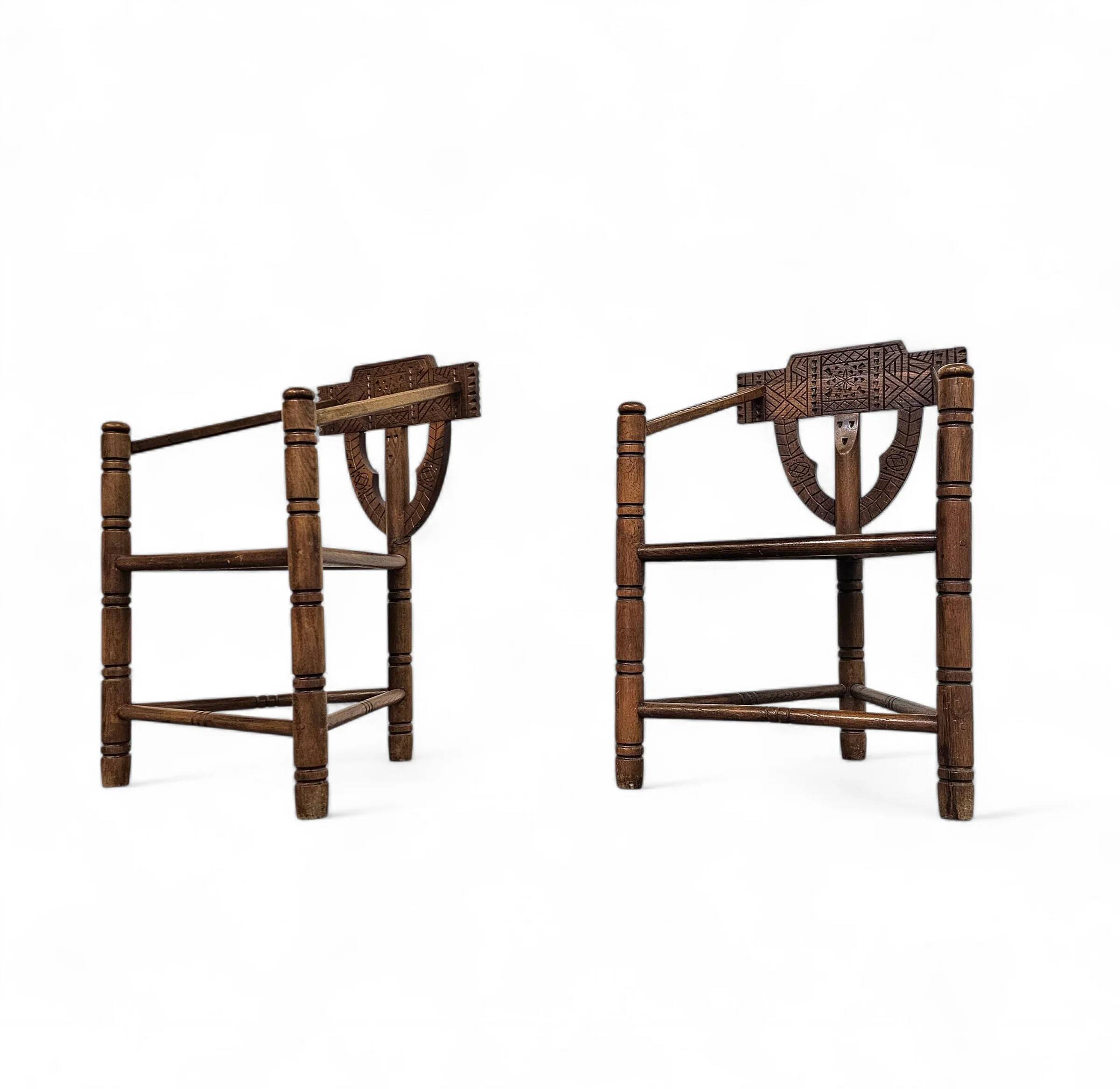 Carved Swedish monk chairs, style attributed to Bernhard Hoettger, made in Sweden, 1940s