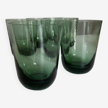 Set of 7 XXL goblet glasses in green glass 1960