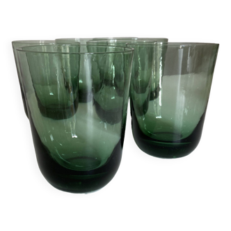 Set of 7 XXL goblet glasses in green glass 1960