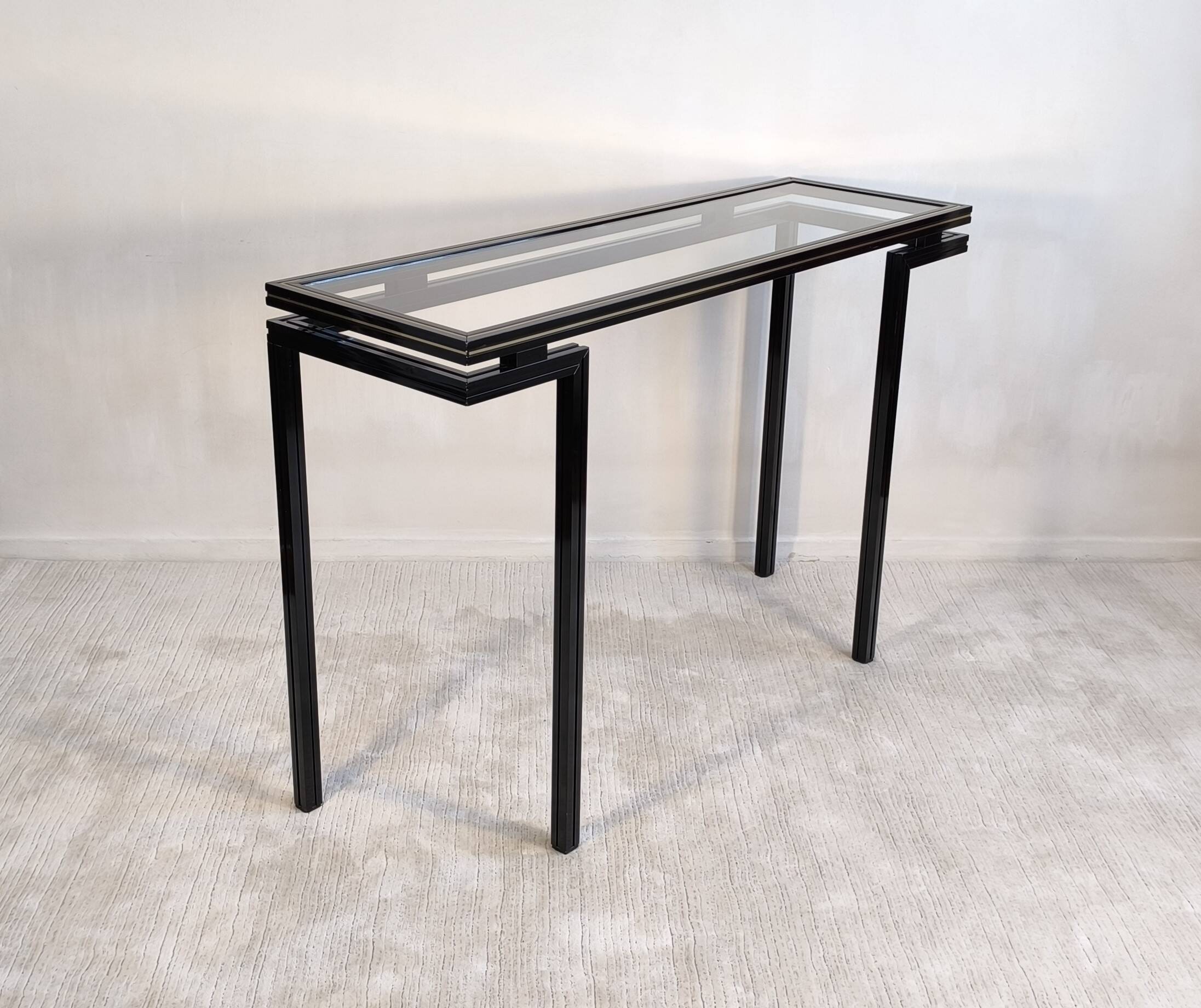Magnificent console design by Pierre Vandel Paris 1970s black lacquered.