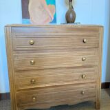 Vintage chest of drawers with oak veneer and gold handles