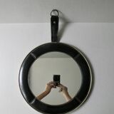 leather mirror, saddle stitching, 60s