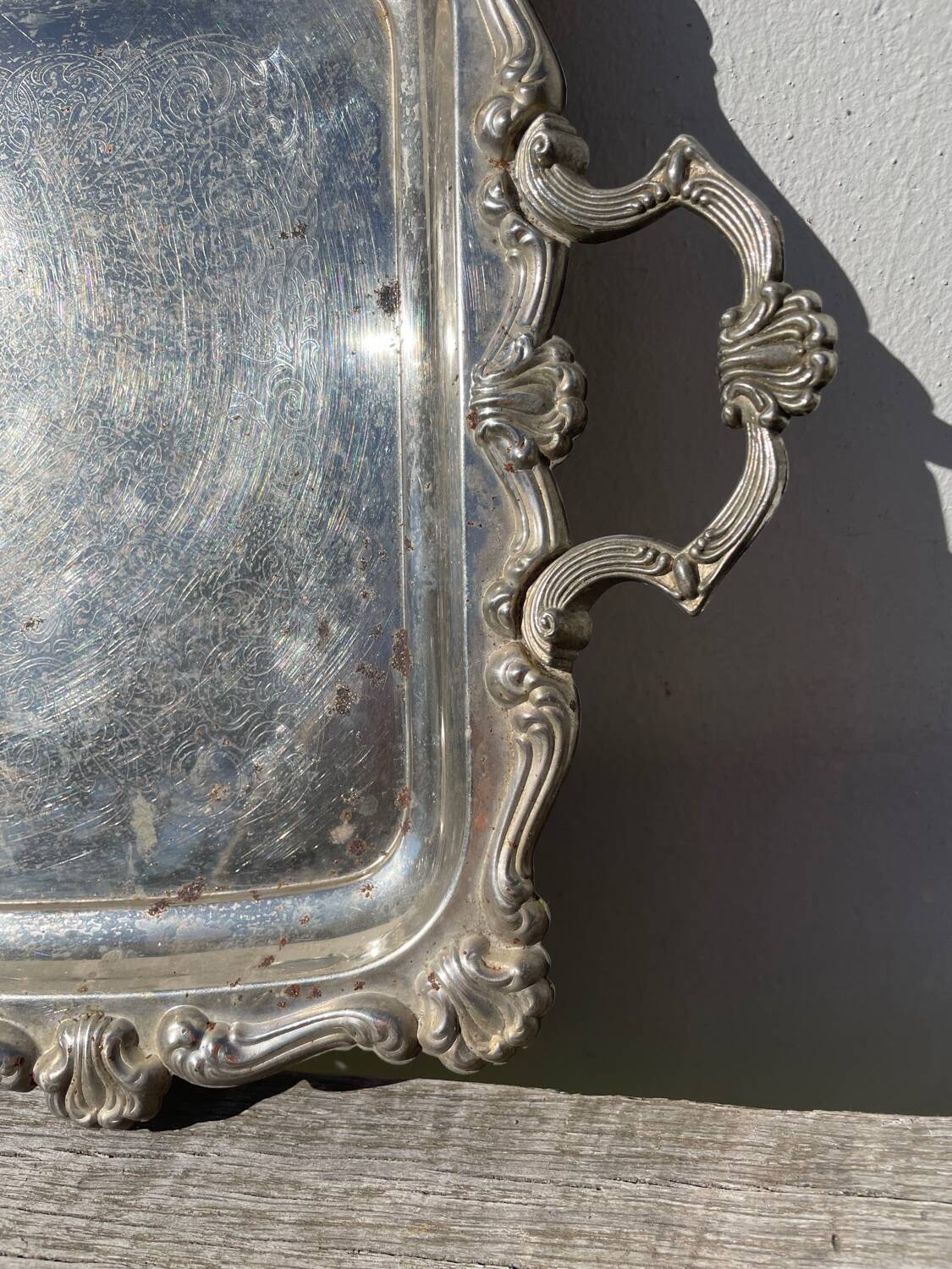 Silver metal rectangular butler tray