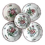 5 plates with colorful Sarreguemines floral designs.