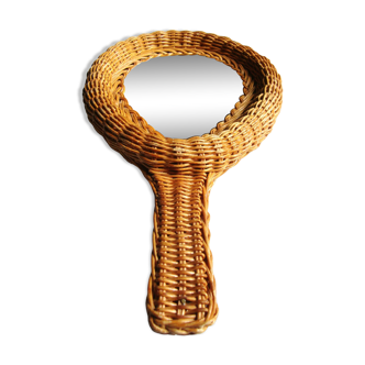 Vintage rattan hand mirror 70s