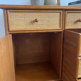 Wood and woven wicker sideboard